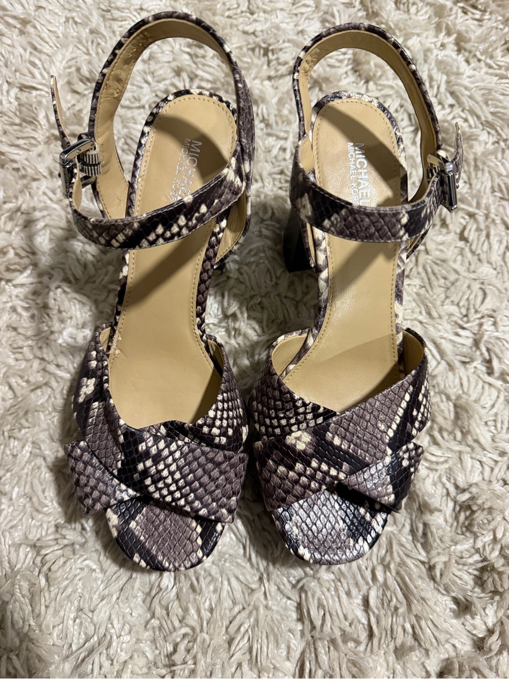 Michael Kors Merriam Snake Block Heel Sandals Size 8 NWOT